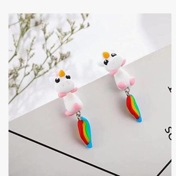 Cute and Adorable Unicorn Earrings - Clay Dangling Girls Jewelry - Picture 3 of 4
